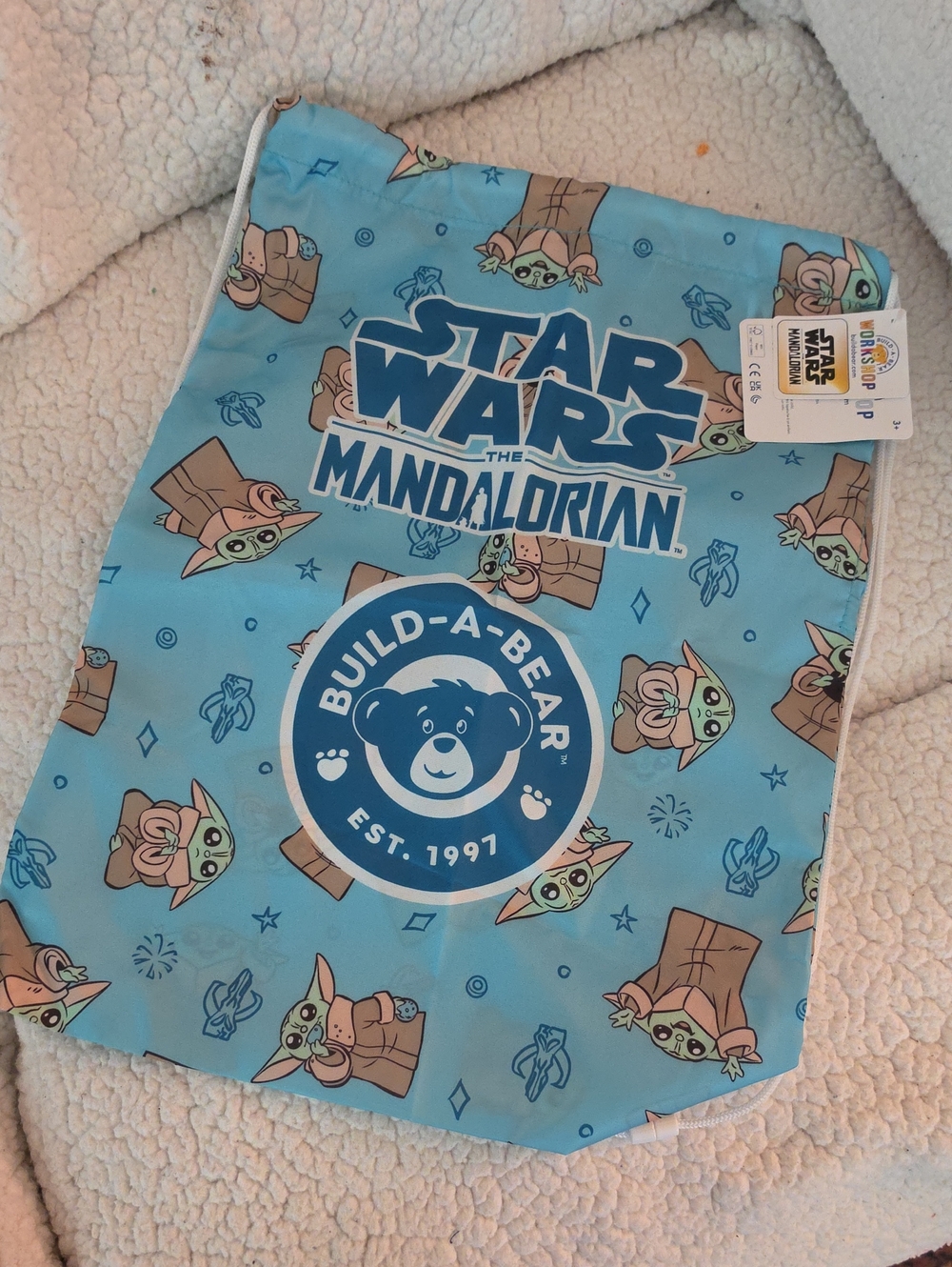 Build-A-Bear Blue Star Wars The Mandalorian Grogu Drawstring Kids Bag
